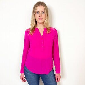 2/$30 Candie's Crochet Back Long Sleeve Top w/ Pockets Hot Pink XS #1547